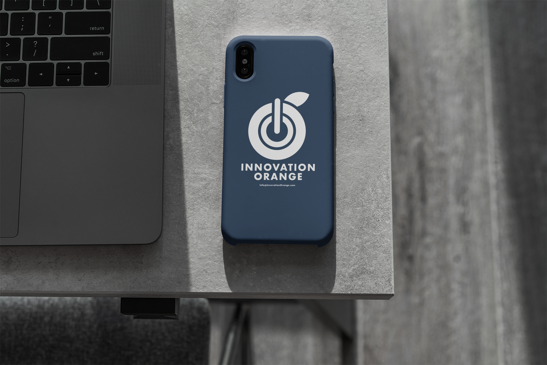 Innovation Orange logo on smartphone case